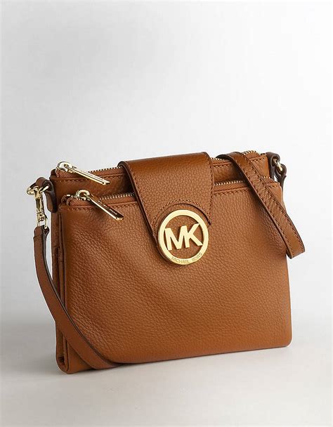 michael kors brown purse leather criscross over cloth|Michael Kors brown leather handbag.